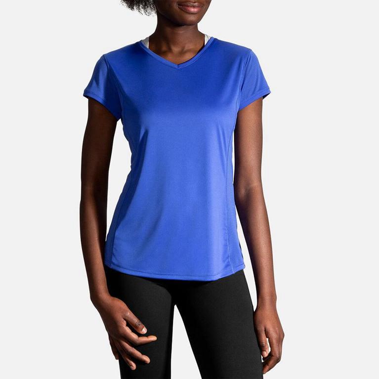 Brooks STEALTH Short Sleeve Running Shirt Womens Outlet - Blue (OTZ073568)